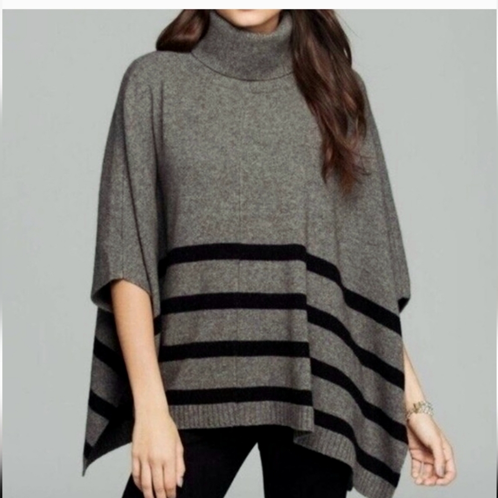 Eileen Fisher Charcoal and Black Striped Wool Blend Poncho